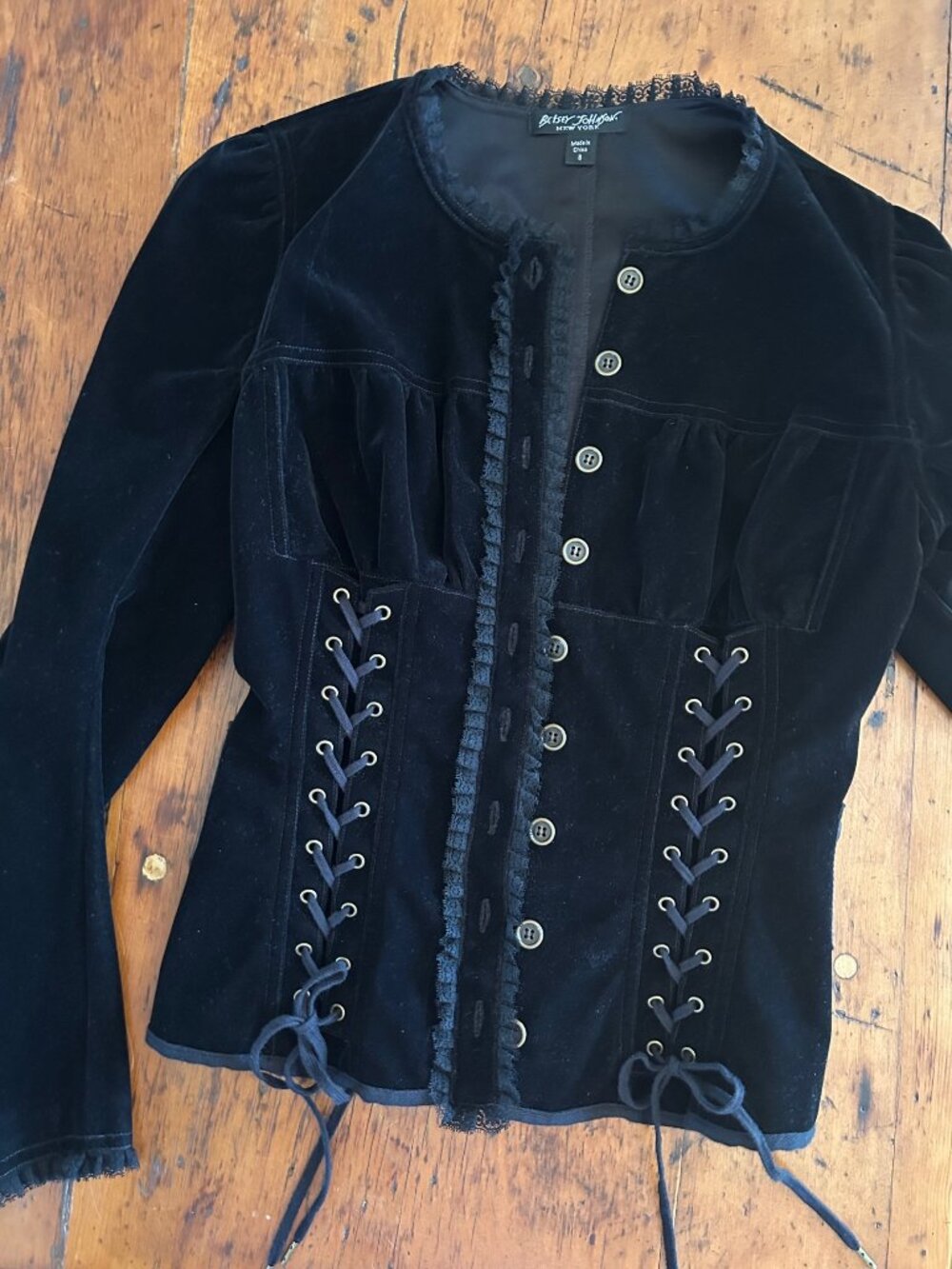 ***SOLD***Vintage Betsey Johnson Button Corset Velvet Blouse/Jacket - Picture 12 of 13